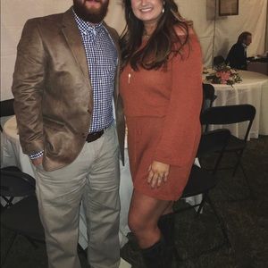 Off the shoulder sweater dress, rust color, size L